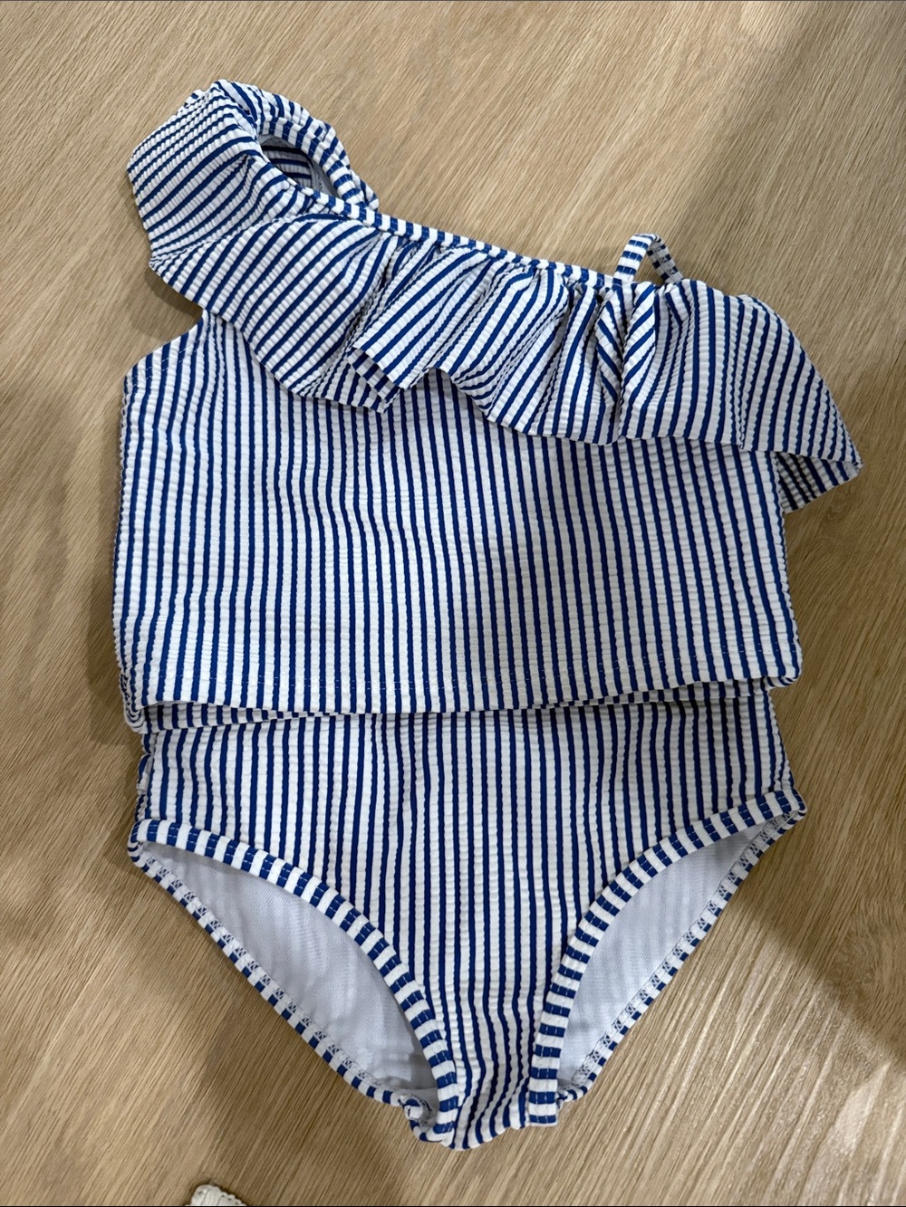 Ruffle Butts Blue and White Striped One-Shoulder Ruffle Bikini